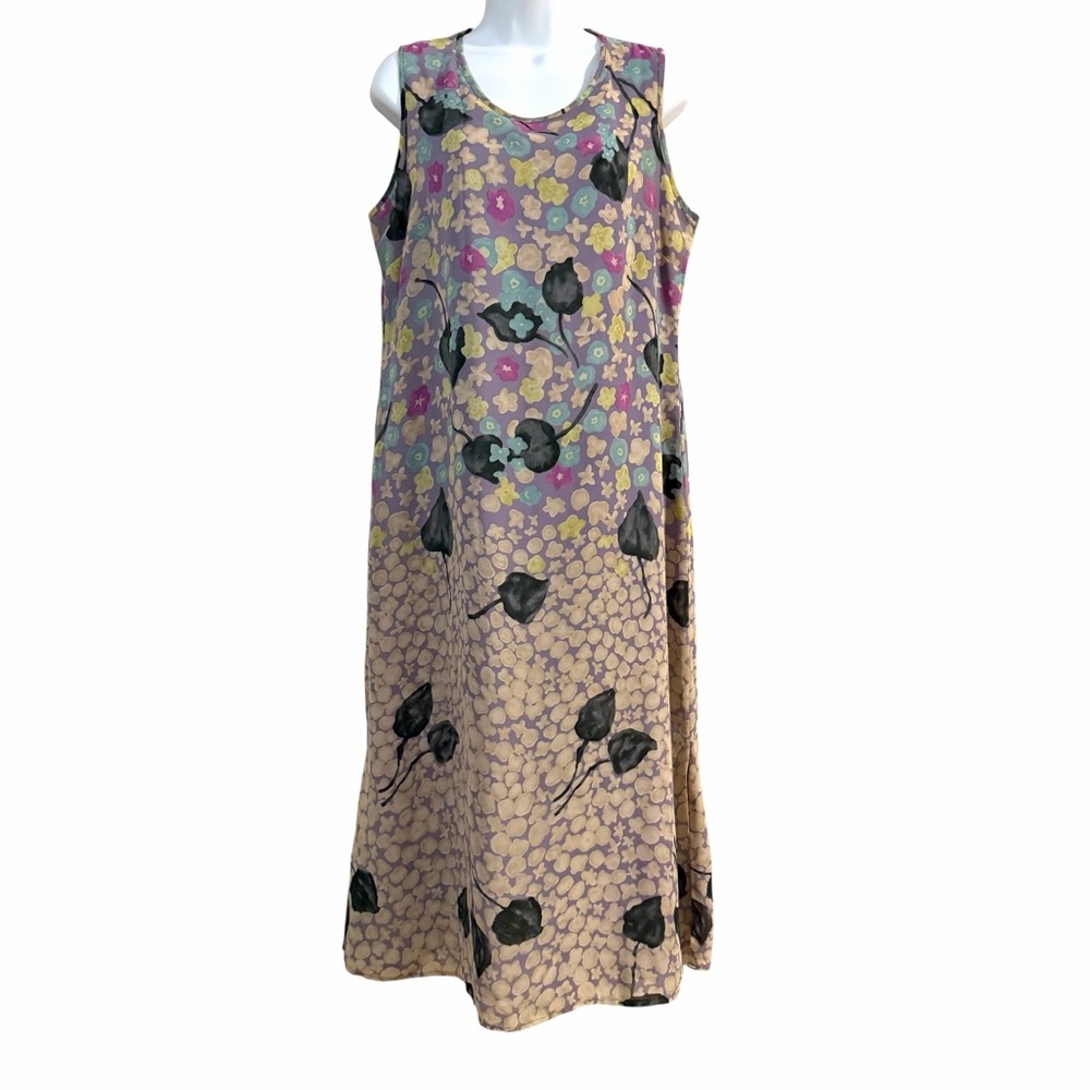 SIGRID OLSEN Muted Pastel Florals Maxi Dress Size 12 Sleeveless Sheath Column